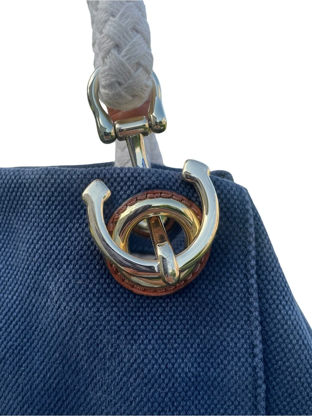Michael Kors Navy Blue Nautical Handbag, Rope Strap, Gold Hardware, EUC